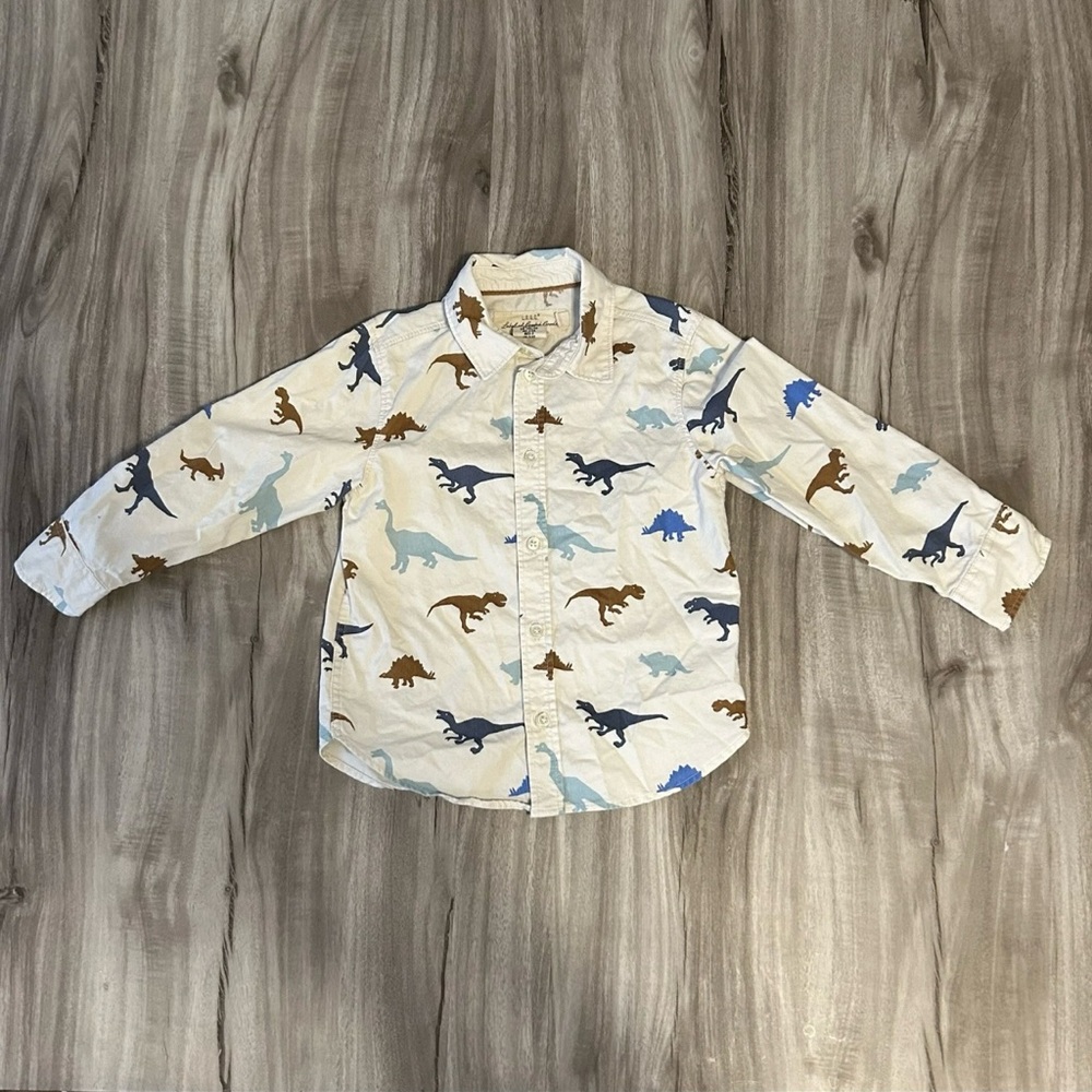 Kids Dinosaur Print Shirt - Cream, Blue, Brown